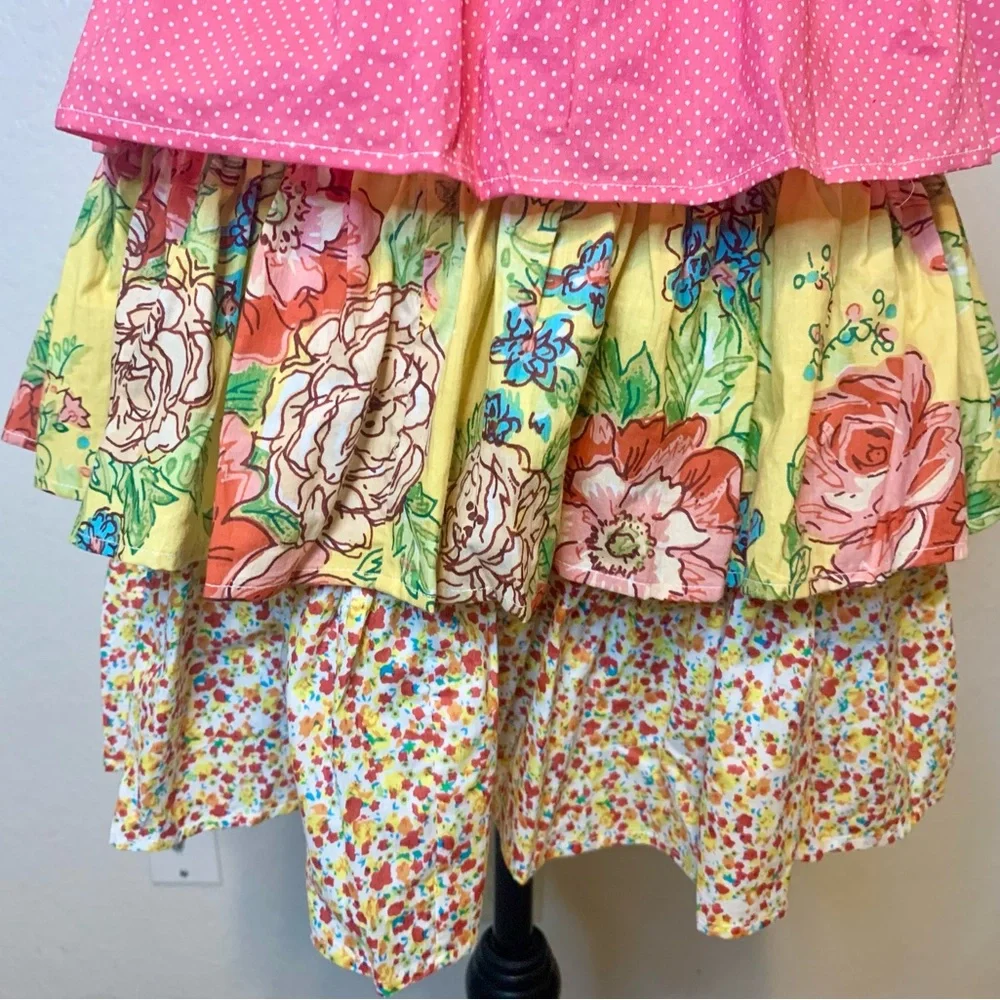 Pier 1 Imports Tiered Ruffle Apron Cottagecore Floral Yellow & Pink